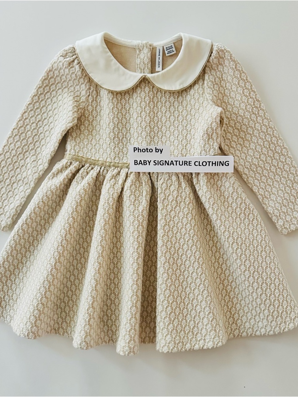 Janie and Jack 18-24 Months Baby Girl Cream Gold Textured Peter Pan Collar Dress